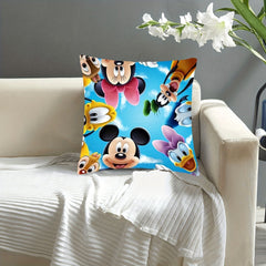 1pc Disney Mickey And Minnie His Friends Pillowcase, Polyester Throw Pillow Cover, Single-sided Printed, 45.72cm*45.72cm, Suitable For Sofa Living Room Bedroom Home Decor, No Pillow Core