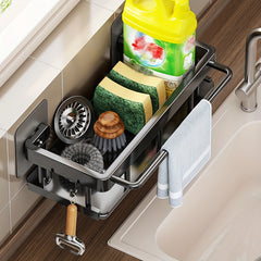 1pc, Sponge Holder, Faucet Storage Rack, Kitchen Sink Caddy Organizer, Household Stainless Steel Storage Basket, Faucet Drain Rack, Sink Storage Rack, Dishcloth Storage Rack, Kitchen Storage Drainage Tools, Kitchen Tools