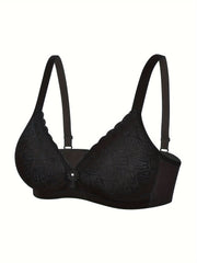 Solid Seamless Lace Trim Wireless Bra, Sexy Comfy Push Up Bra, Women's Lingerie & Underwear