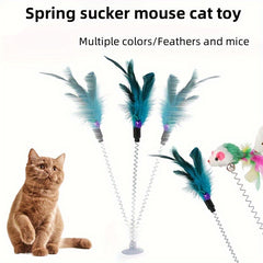 Spring Sucker Feather Cat Toy: Vibrant Feathers, Bell, and Suction Base for Feline Fun - Suitable for Cats of All Ages - Kerala Elegance