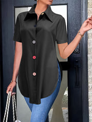 Solid Color Button Front Shirt, Casual Short Sleeve Shirt For Spring & Summer, Women's Clothing