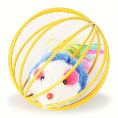 Interactive Pet Cat Ball Cage Toy With Simulated Plush Mouse Inside, Caged Rat Scratch Ball Kitten Gifts - Assorted Color - Kerala Elegance