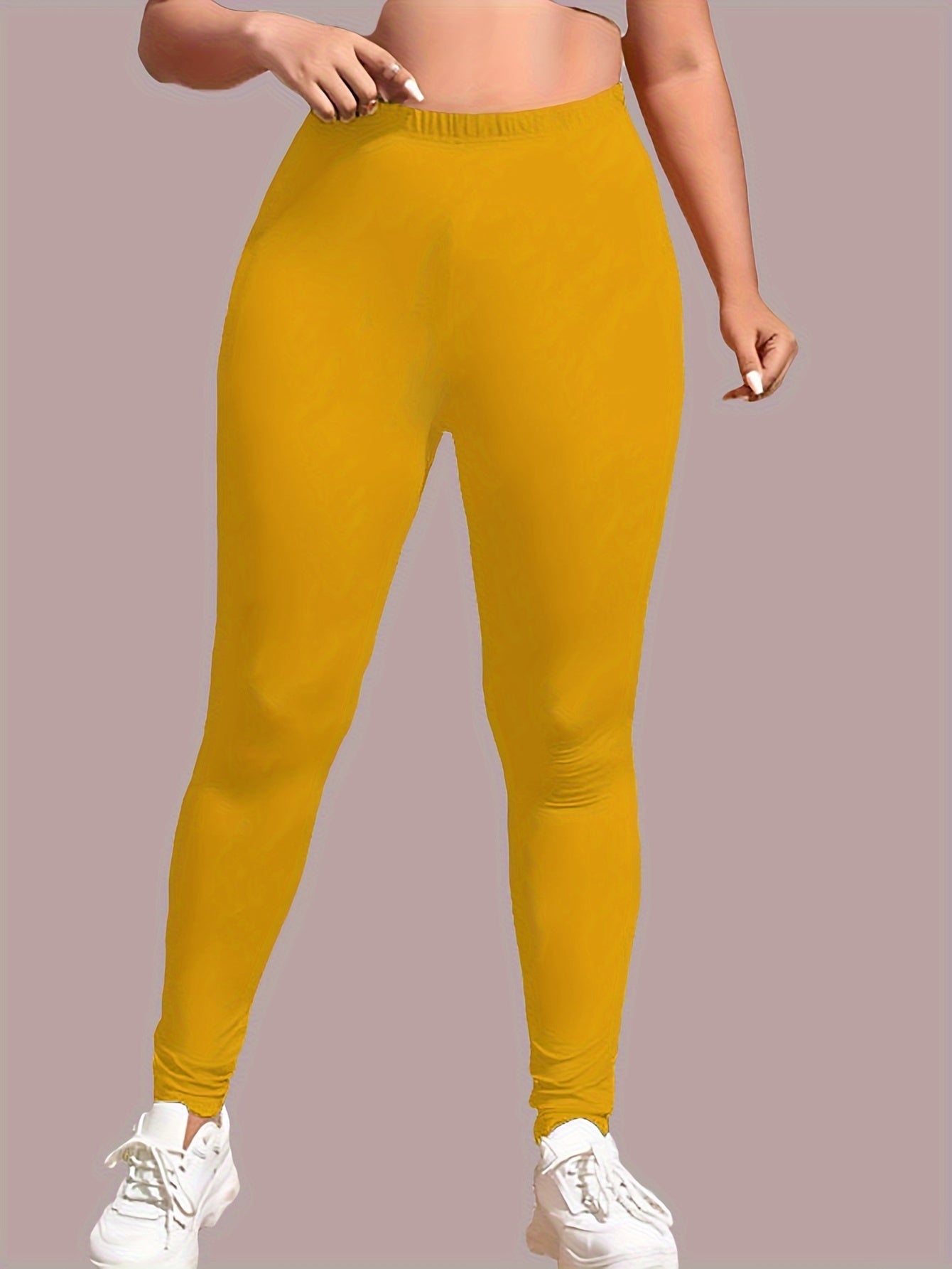 Plus Size Solid Skinny Leggings, Casual Every Day Stretchy Leggings, Women's Plus Size Clothing