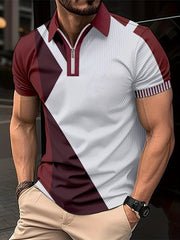 Versatile Summer Casual Men's Golf Shirt - Breathable, Stretch-Fit, Durable, Color Block Design with a Stylish Lapel