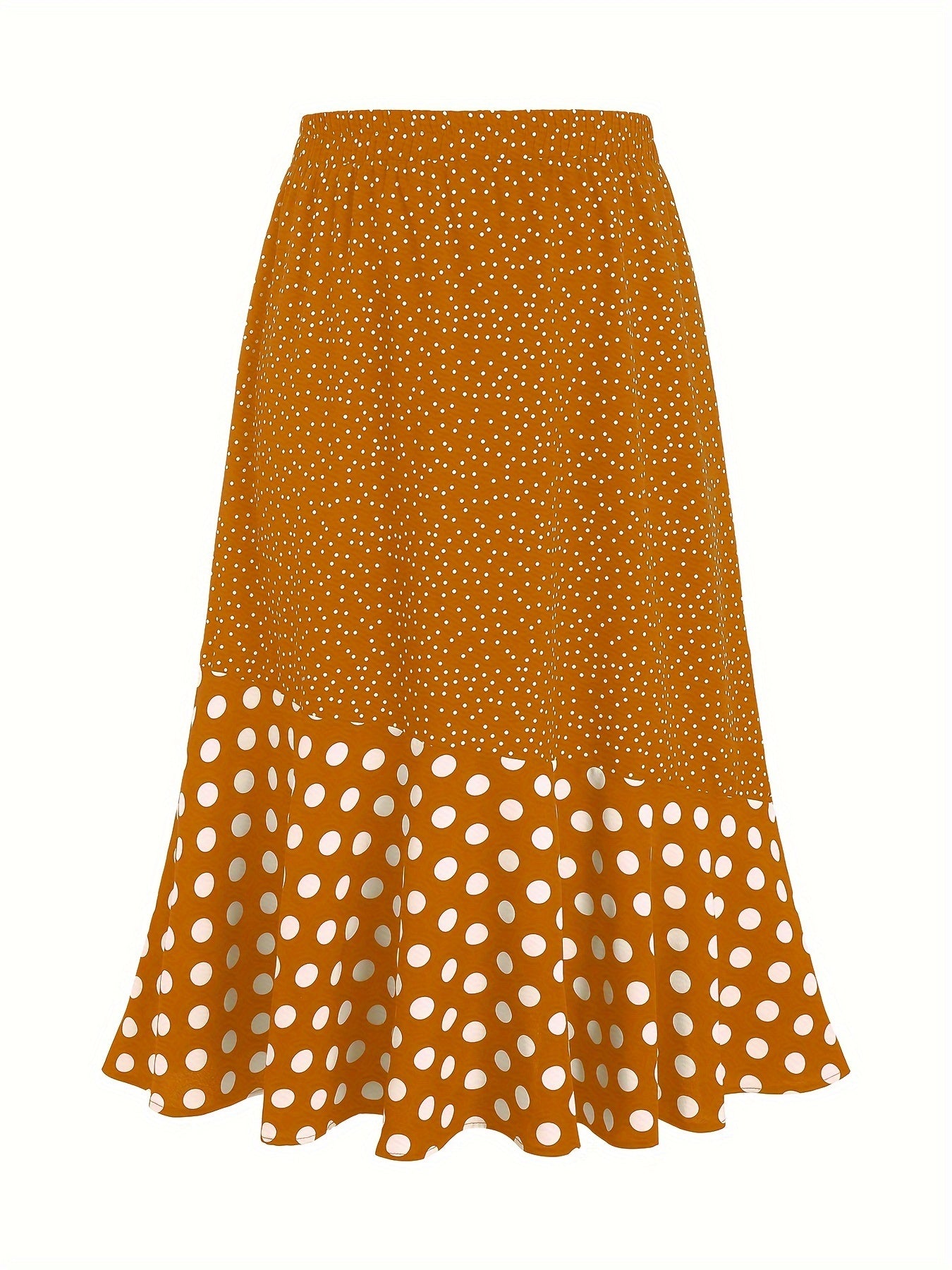 Plus Size Polka Dot Print Swing Skirt, Elegant High Waist Midi Skirt For Spring & Summer, Women's Plus Size Clothing