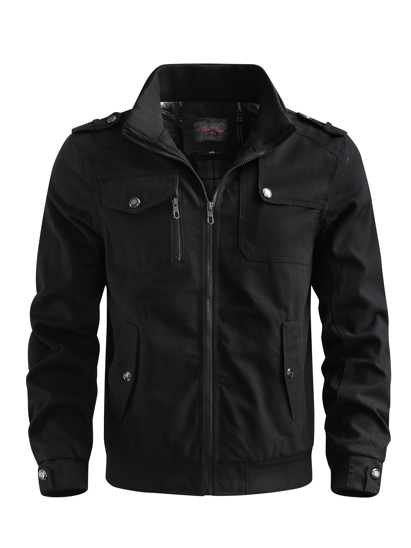 Trendy Mens Cotton Bomber Jacket - Stand Collar, Secure Pockets, Ideal for Autumn & Winter