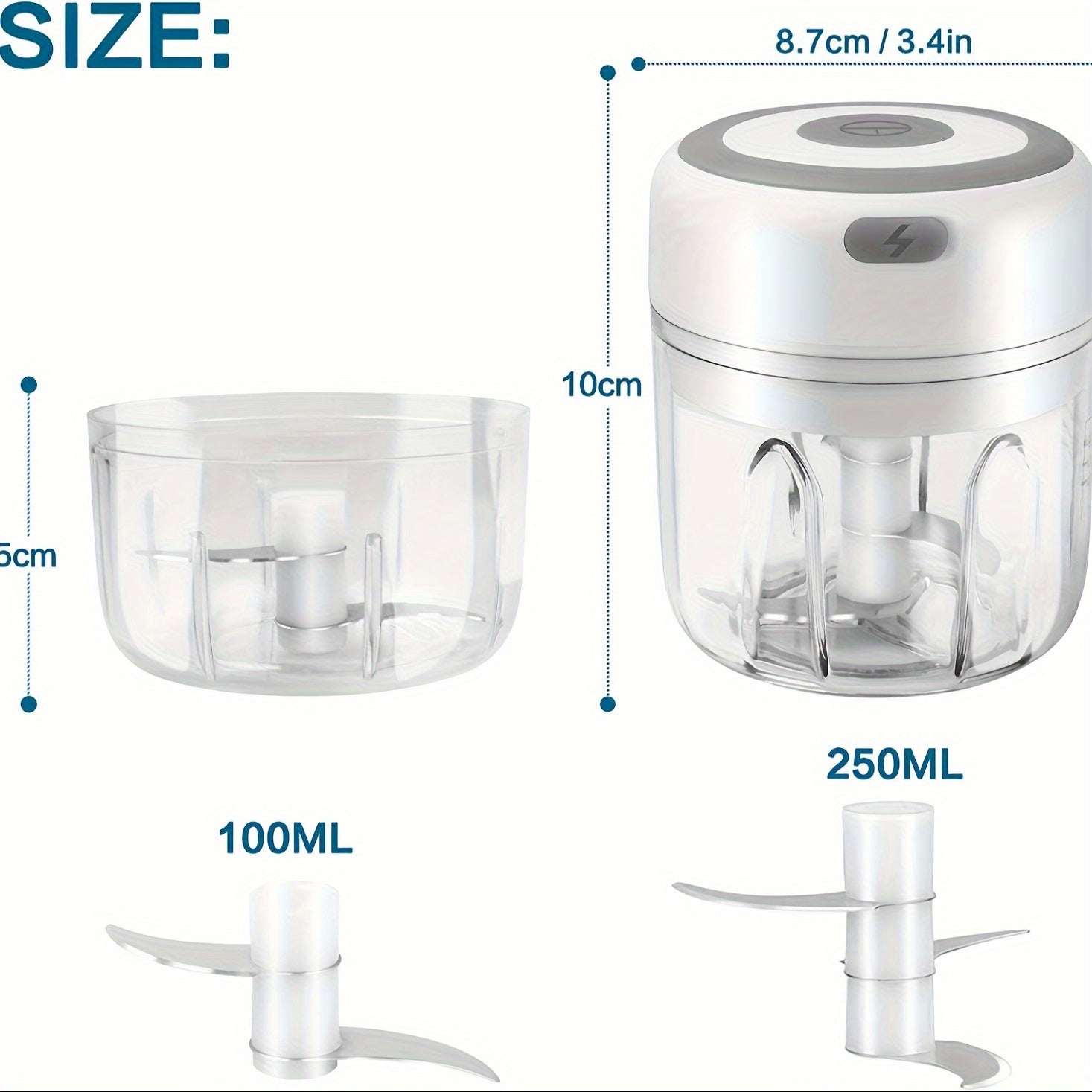 250ML+100ML Electric Mini Garlic Chopper Meat Grinder Crusher Cutter Vegetable