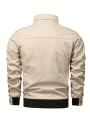 Trendy Mens Cotton Bomber Jacket - Stand Collar, Secure Pockets, Ideal for Autumn & Winter