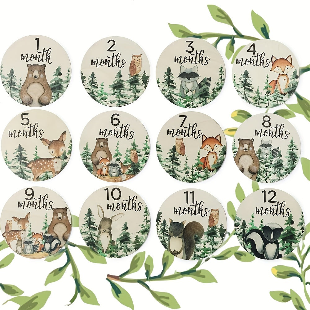 12pcs Wooden Milestone Cards - Timeless Design for Babys First Year Celebrations - Photography Props & Cherished Memory Markers - Perfect for Monthly Growth Tracking & Pregnancy Journey