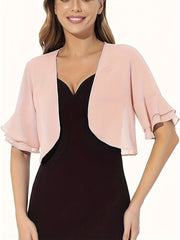 Layered Flare Sleeve Crop Blouse, Versatile Open Front Blouse For Spring & Summer, Women's Clothing