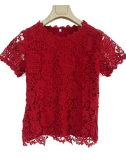 Solid Lace Short Sleeve Top, Versatile Blouse For Spring & Summer, Women's Clothing