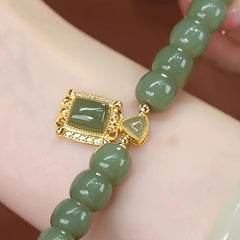 1pc Green Faux Jade Beaded Bracelet Elegant Hand Jewelry Decoration Chinese Style