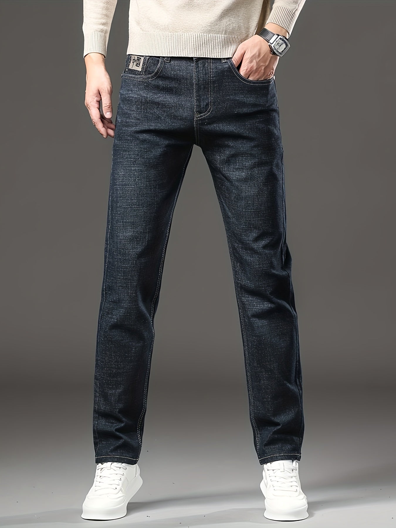 Men's Straight Leg Denim Pants, Men's Classic Design Jeans, Versatile For Business And Casual Wear