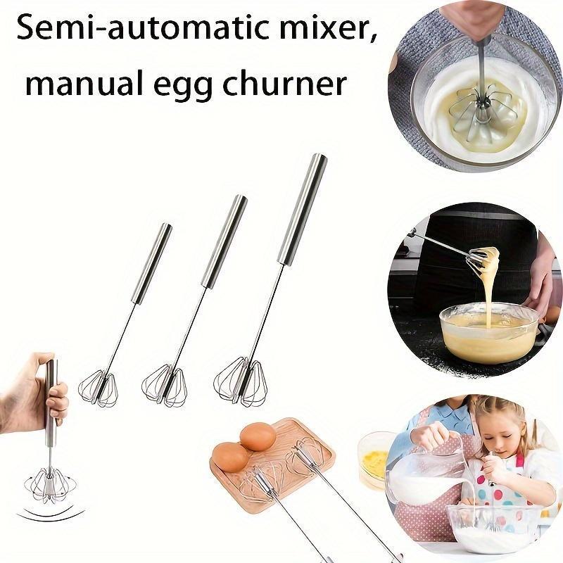 Stainless Steel Semi-Automatic Egg Beater, Hand Push Rotary Mixer For Whisking, Beating & Stirring, Multifunctional Kitchen Tool For Cooking, Baking - No Electricity Needed, Durable Grinder For Kitchen Egg Cooker Electric