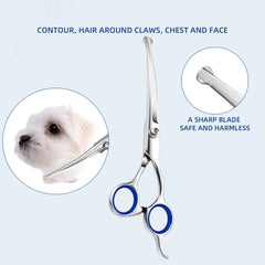 4pcs Professional Dog Grooming Scissors Set - High-Quality Stainless Steel, Safety Round Tips for Precise Trimming & Shaping - Down-Curved Thinning & Cutting Shears for Expert Grooming at Home