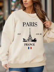 Parisian Chic Sweatshirt - Relaxed Fit, Long Sleeve, Crew Neck, Casual Style for Women - Perfect for Everyday Wear, Womens Clothing