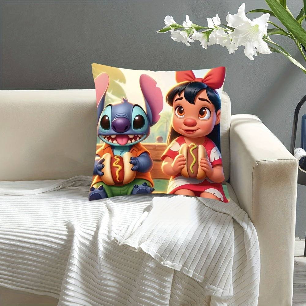 1pc Disney Stitch And Moana Stidi Lilo Delicious Food Warm Scenes Pillowcase Polyester Throw Pillow Cover