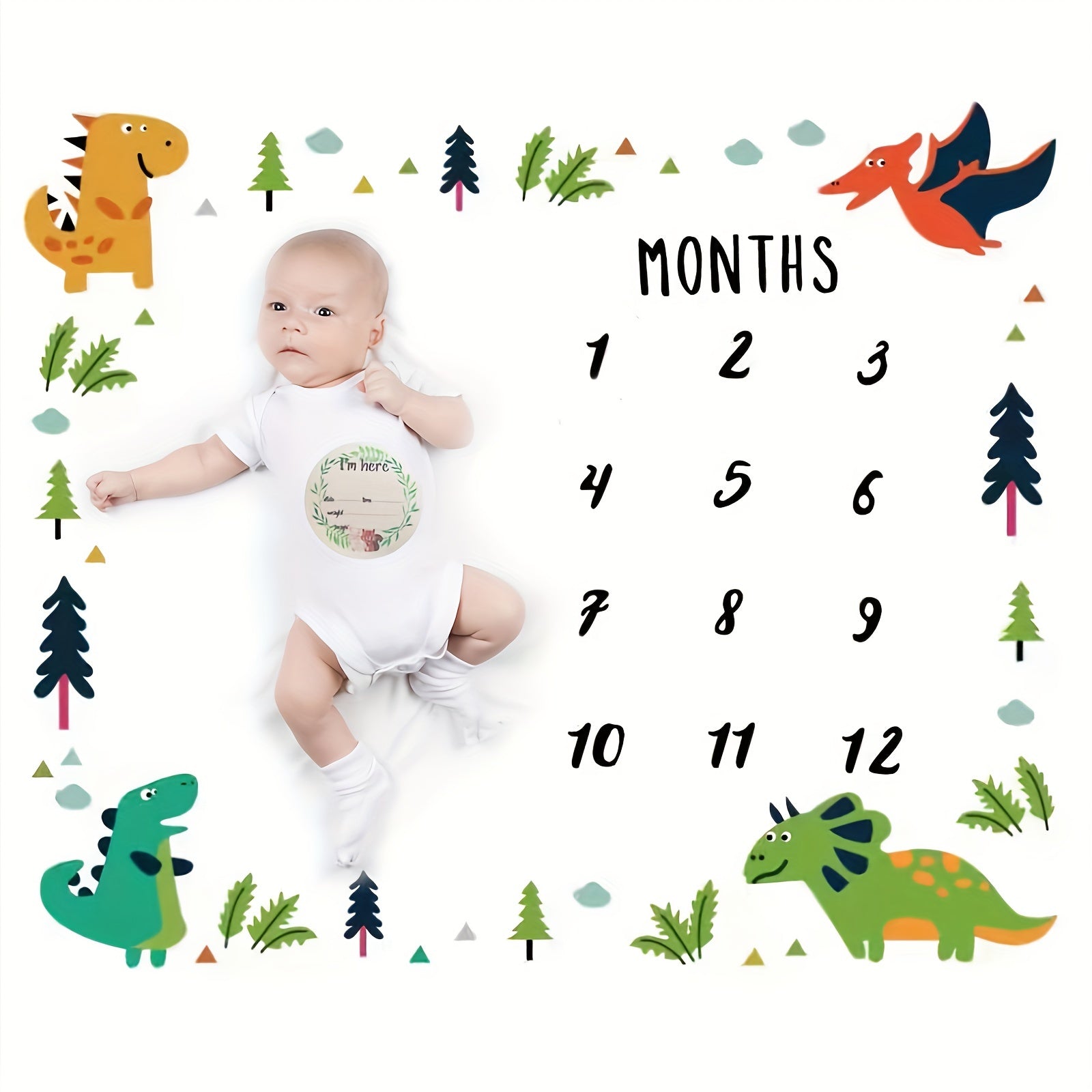 Newborn Baby Monthly Growth Milestone Photography Props,, Commemorative DIY Dinosaur Print Background Cloth, Infant Boy Girl Photo Accessories