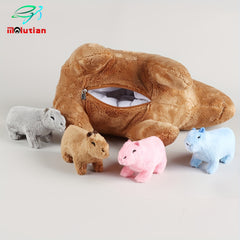 Adorable 34cm/13.38in Capybara Plush Dolls With 4 Baby Plush In Her Tummy - Perfect Gift For Kids Of All Ages! As Halloween, Chrismas Gift