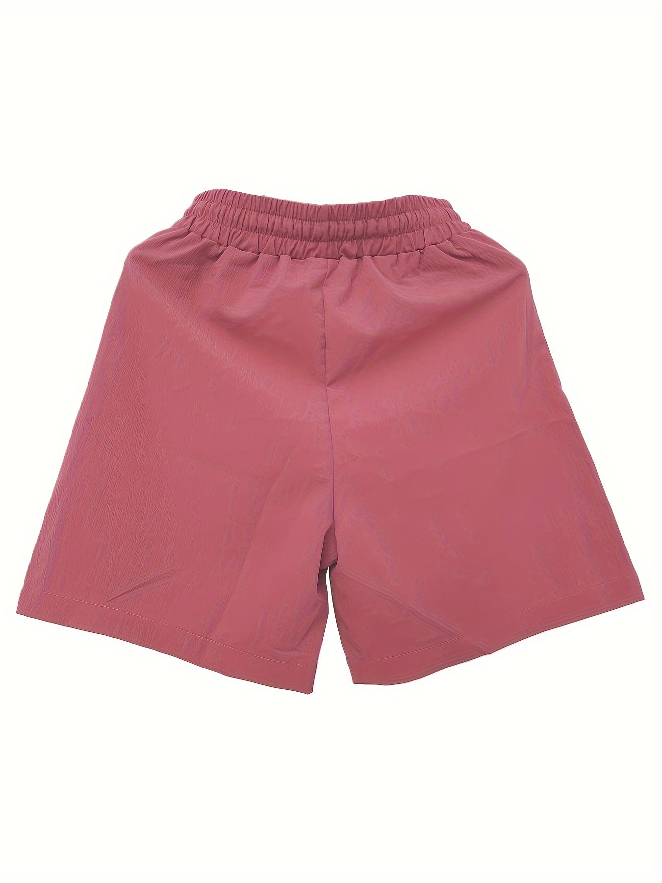 Women's Easy-Care Casual Polyester Shorts – Summer Comfort with Drawstring Waist, Pockets, and Solid Color Design