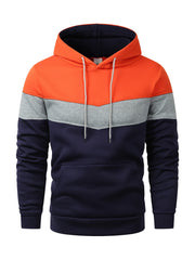 Men's Color Block Pattern Hooded Long Sleeve Sweatshirt, Chic And Trendy Hoodie With Fleece For Spring And Autumn Daily And Sports Wear