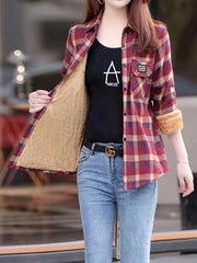 Plaid Print Button Front Blouse, Casual Long Sleeve Blouse For Spring & Fall, Women's Clothing