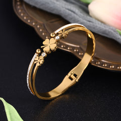 1pc Stainless Steel Women's Clover & Rhinestone Bracelet Luxury Jewelry For Valentine's Day Holiday Birthday Party Gift