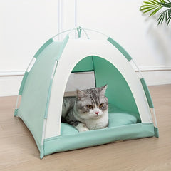 Classic Style Polyester Fiber Cat Tent - Summer Pet House Nest with Cool Sleeping Mat for Comfortable Indoor Cat and Dog Bed - Suitable for All Seasons Use