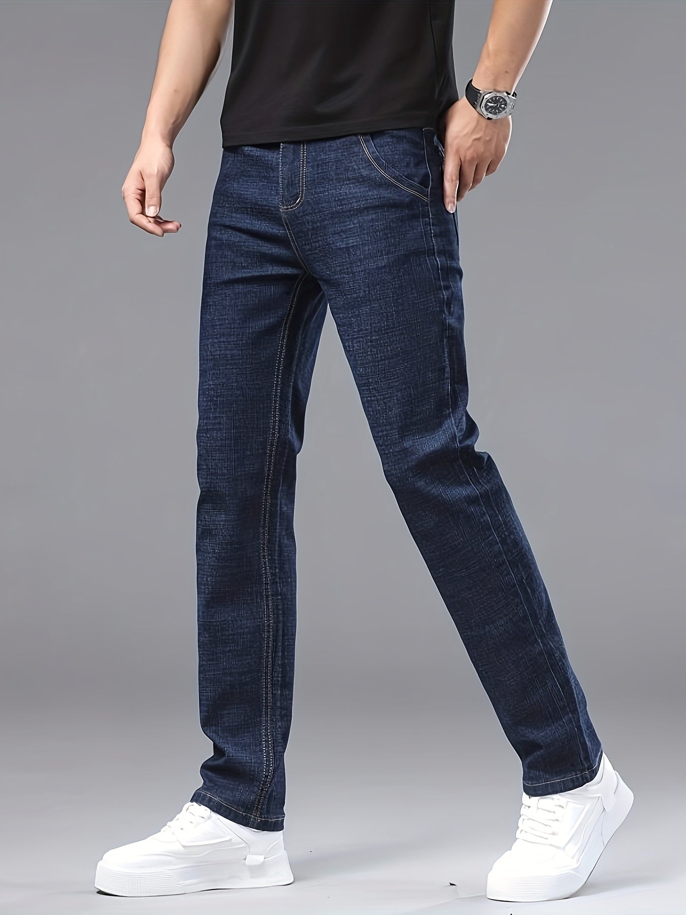 Men's Slim Fit Straight Leg Denim Pants, Men's Classic Design Jeans, Versatile For Business And Casual Wear