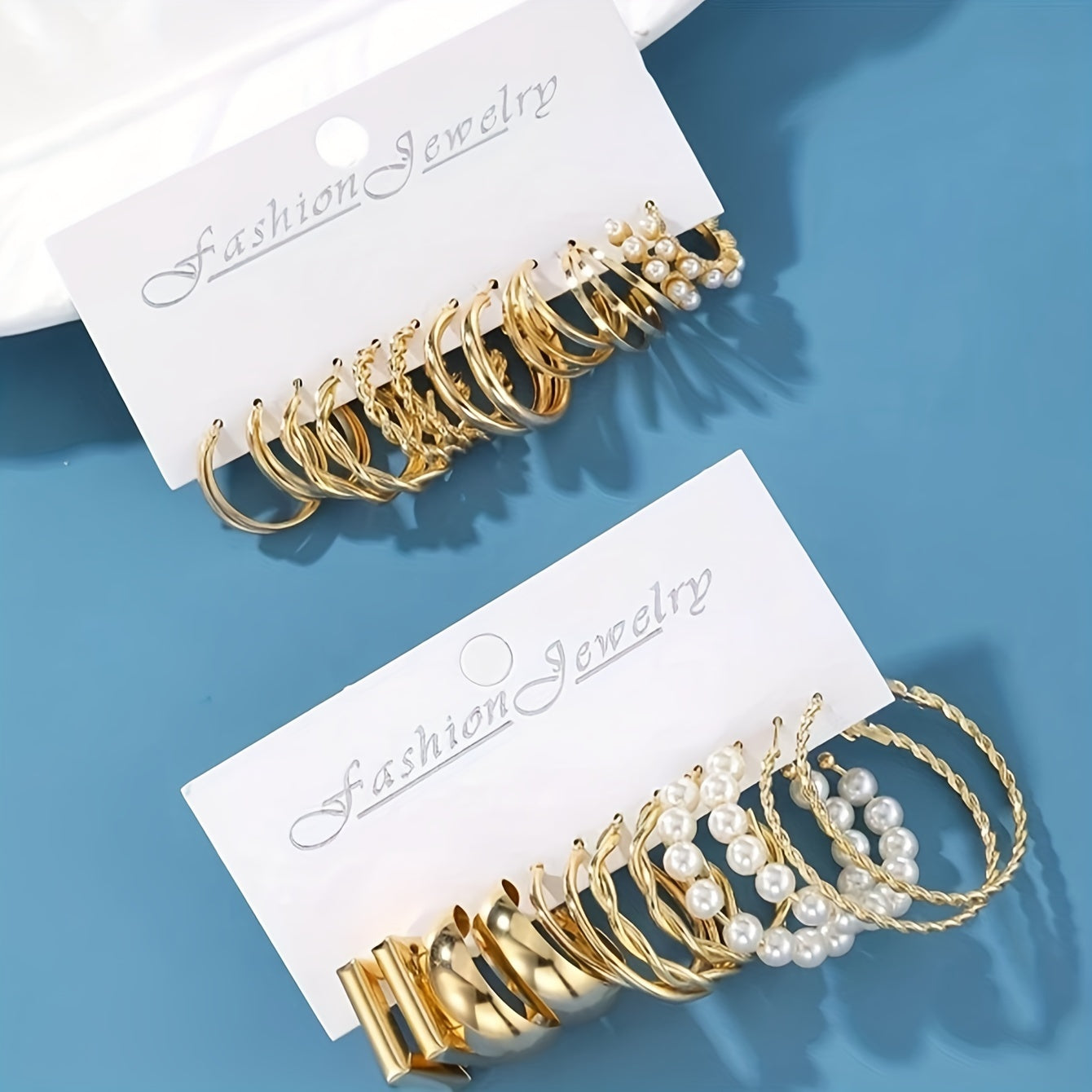 12 Pairs Set Of Tiny Hoop Earrings Zinc Alloy Jewelry Twisted Imitation Pearl Design Simple Vintage Style Pretty Female Gift