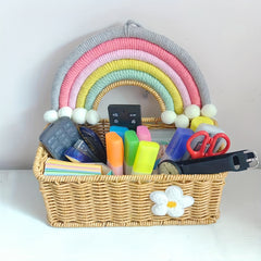 Charming Rainbow Bamboo Woven Basket - Perfect For Snacks, Cosmetics & Decorative Storage (1pc)