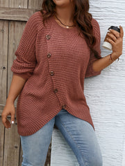 Plus Size Asymmetrical Hem Sweater, Casual Long Sleeve Crew Neck Sweater For Fall & Winter, Women's Plus Size Clothing