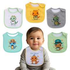 6pcs Adjustable Snap Waterproof Feeding Bibs For Boys & Girls - Cartoon Print, Cotton, Perfect For All Seasons Bibs With Snaps For Boys