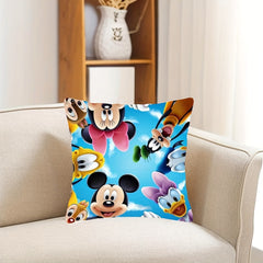 1pc Disney Mickey And Minnie His Friends Pillowcase, Polyester Throw Pillow Cover, Single-sided Printed, 45.72cm*45.72cm, Suitable For Sofa Living Room Bedroom Home Decor, No Pillow Core