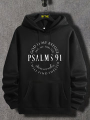 Mens PSALMS 91 Graphic Hoodie - Loose & Cozy with Kangaroo Pocket - Trendy Drawstring Pullover for Autumn Winter - Durable & Stylish Warmth