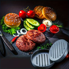 Qicai Xiaolu Metal Hamburger Press - Manual Non-Stick Patty Maker for Kitchen with 100 Wax Papers, Uncharged Food Mill Gadget for Ages 14+