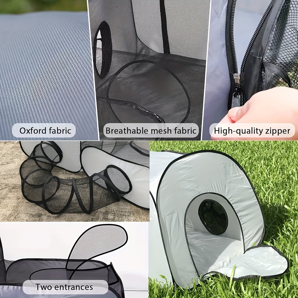 Portable Cat Playpen With Tunnel - Breathable & Soft Cotton Blend, Indoor/Outdoor Pet Fence For Cats And Small Animals, Includes Carry Bag - Kerala Elegance