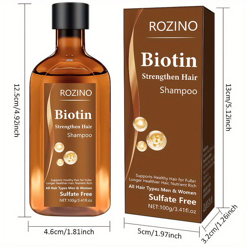 ROZINO Biotin 2-in-1 Shampoo & Conditioner 100g - Unisex-adult, Lotion Form with Glycerin, Rosemary, Castor Oil, Keratin for Normal Hair, Sulfate-Free, Moisturizing, Volumizing, Strengthens Hair Strands, Improves Shine