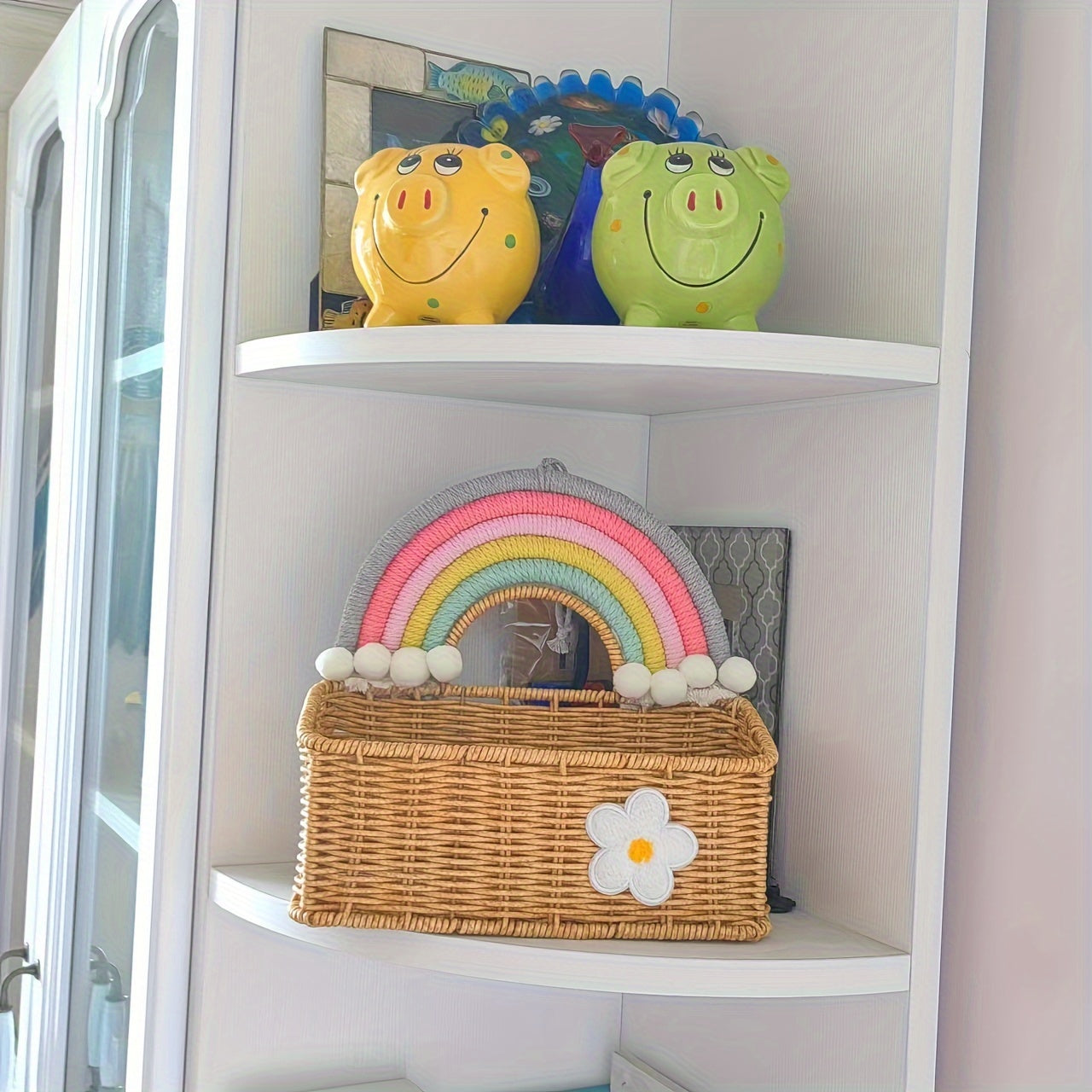 Charming Rainbow Bamboo Woven Basket - Perfect For Snacks, Cosmetics & Decorative Storage (1pc)