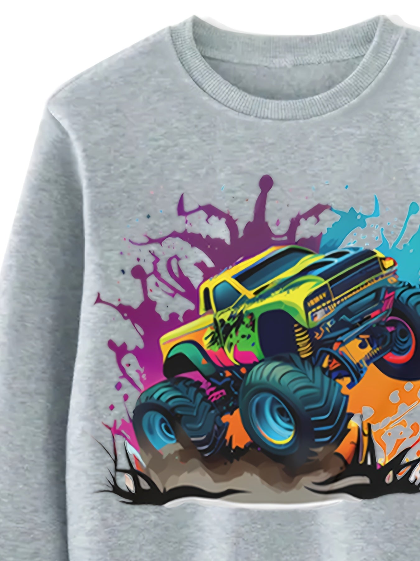 4pcs Off-road Truck Print Sweatshirt For Boys - Cool, Lightweight And Comfy Spring Fall Clothes!