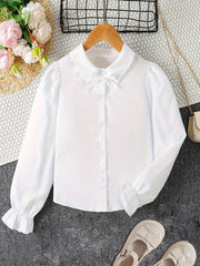 Tween Girls Casual & Versatile Solid Colored Long Sleeve Button Up Shirt For Spring & Fall Outdoors