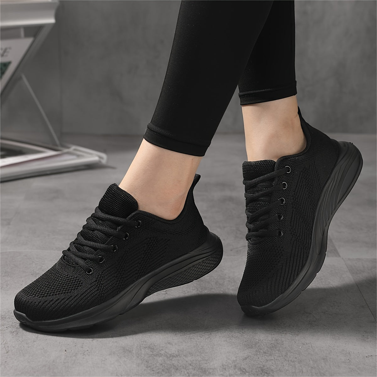 Women's Knitted Running Sneakers, Breathable Low Top Walking Sports Shoes, Casual Outdoor Gym Fitness Trainers