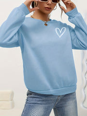 Heart Print Pullover Sweatshirt, Casual Long Sleeve Crew Neck Sweatshirt For Fall & Winter, Women's Clothing