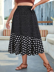 Plus Size Polka Dot Print Swing Skirt, Elegant High Waist Midi Skirt For Spring & Summer, Women's Plus Size Clothing