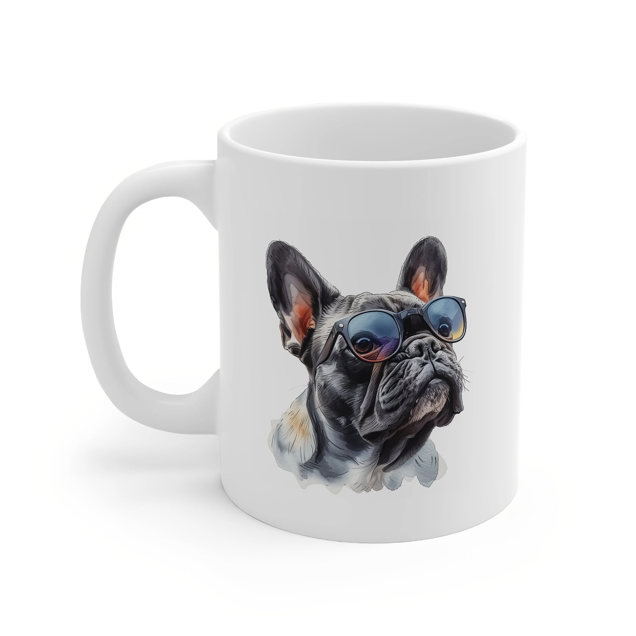 French Bulldog Ceramic Mug 11oz - Cool Glasses Dog Watercolor Print - Dog Lover Gift - Dishwasher & Microwave Safe