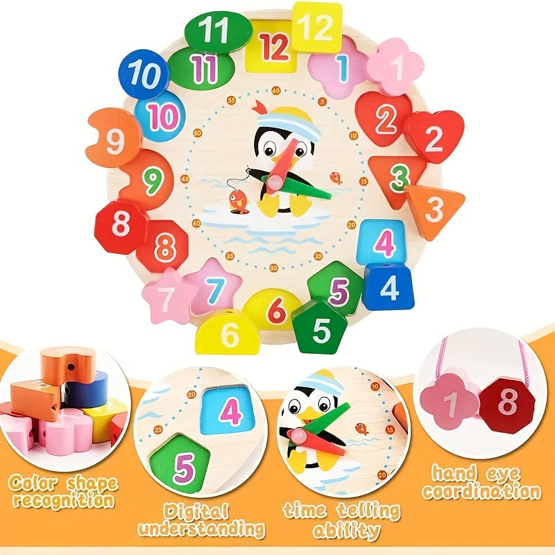 Wooden Colorful Numbered Clock Pieces - Time Telling Blocks for Kids, Ages 3+ - Perfect for Christmas and Birthday Gifts