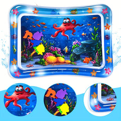 1pc Blue Animals Inflatable Water Mat, Cartoon Inflatable Crawling Mat, Cushion, Great Christmas Halloween Thanksgiving Day Gift, New Year's Gift, Valentine's Day Gift