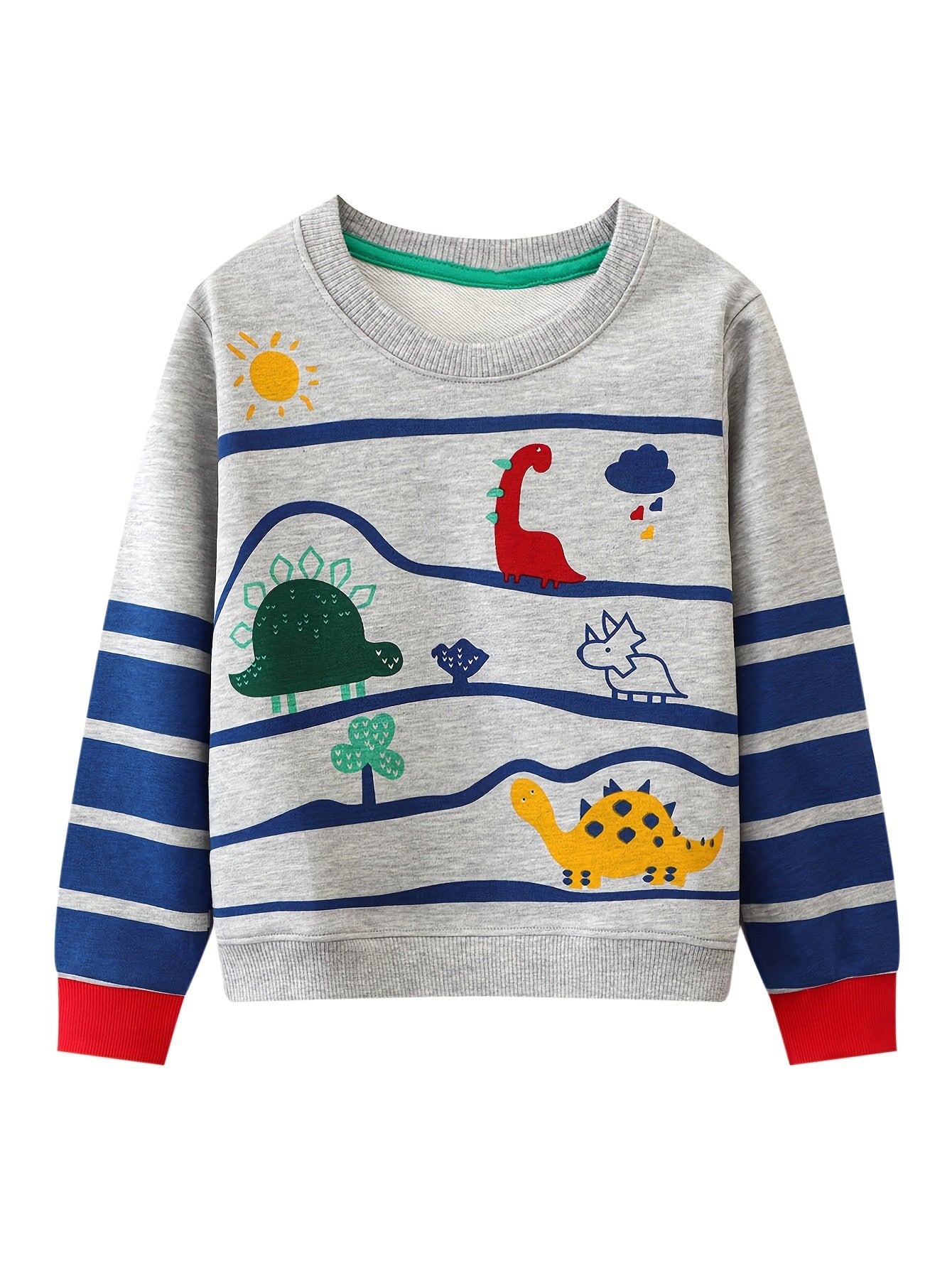 Cartoon Dinosaurs Print Boys Casual Creative Pullover Sweatshirt, Long Sleeve Crew Neck Tops, Boys Clothes Outdoor