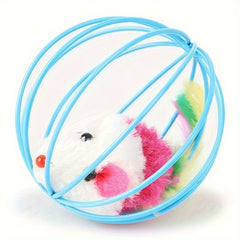 Interactive Pet Cat Ball Cage Toy With Simulated Plush Mouse Inside, Caged Rat Scratch Ball Kitten Gifts - Assorted Color - Kerala Elegance