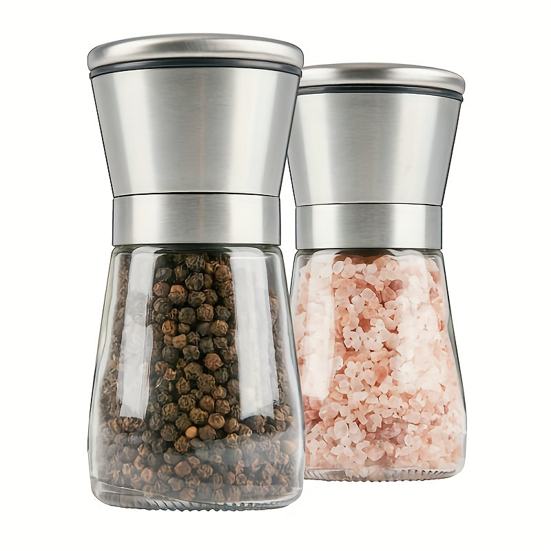 2PCS Pepper And Salt Grinder Set Mill Adjustable Stainless Steel Shaker Coarse